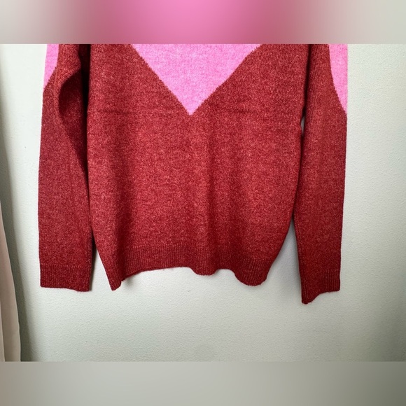 NWT VERO MODA Wool Blend Plaza Colorblock Crewneck Sweater in Fuchsia Pink Red L - Picture 8 of 12